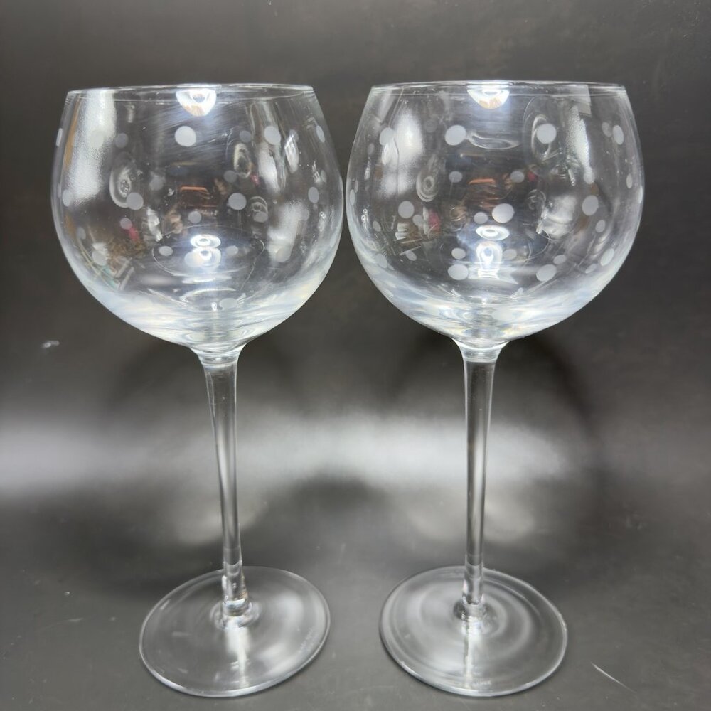 Kate Spade Lenox Larabee Dot Balloon Wine Glasses Cups Polka Dots‎ Clear Set 2